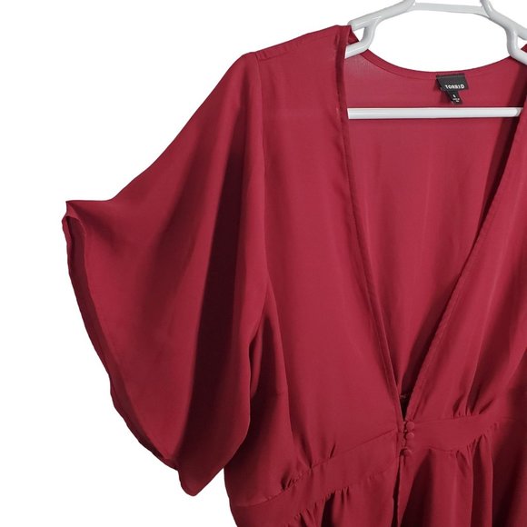 Torrid 4 Size 4X Blouse Jacket Georgette Bell Sleeve Smocked Stretch Waist Red - Picture 7 of 10